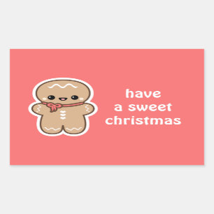 Kawaii Gingerbread Man Christmas Rectangular Sticker