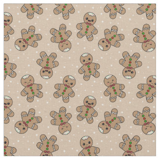 Kawaii Gingerbread Man Pattern Fabric