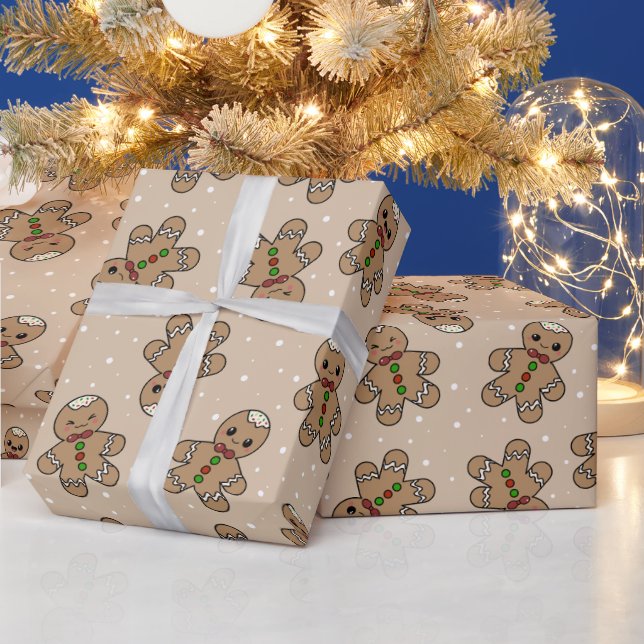 Kawaii Gingerbread Man Pattern  Wrapping Paper (Holidays)