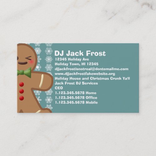 Kawaii Gingerbread Man  Snowflakes Business Card