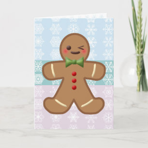 Kawaii Gingerbread Man & Snowflakes Holiday Card