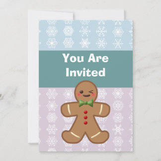 Kawaii Gingerbread Man & Snowflakes Invitation