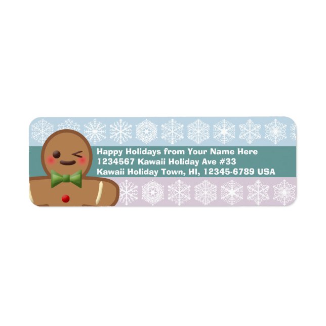 Kawaii Gingerbread Man & Snowflakes Label (Front)