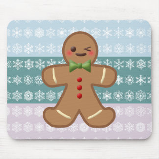 Kawaii Gingerbread Man & Snowflakes Mouse Pad