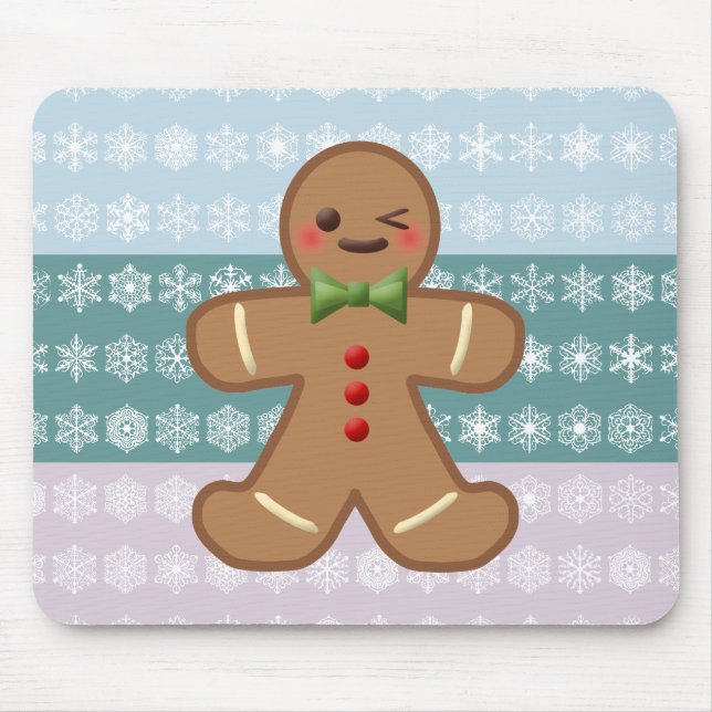 Kawaii Gingerbread Man & Snowflakes Mouse Pad (Front)