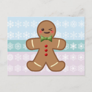 Kawaii Gingerbread Man & Snowflakes Postcard