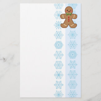 Kawaii Gingerbread Man & Snowflakes Stationery