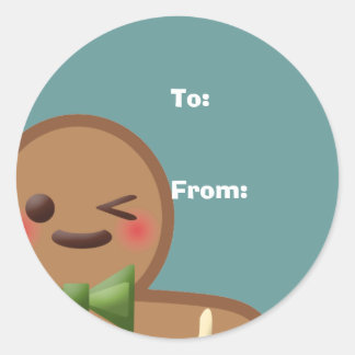 Kawaii Gingerbread Man & Snowflakes To & From Classic Round Sticker
