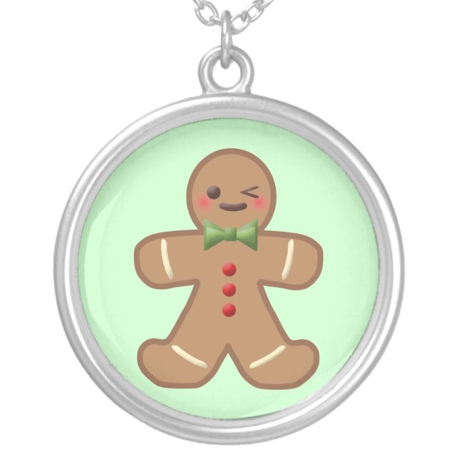 Kawaii Gingerbread Man Sterling Silver Necklace (Front)