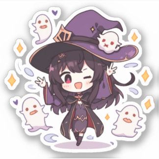 Kawaii Girl and Ghosts Sticker