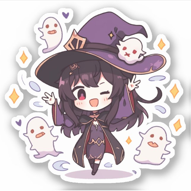 Kawaii Girl and Ghosts Sticker (Front)