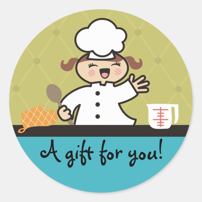 Kawaii girl chef kids cooking gift tag stickers