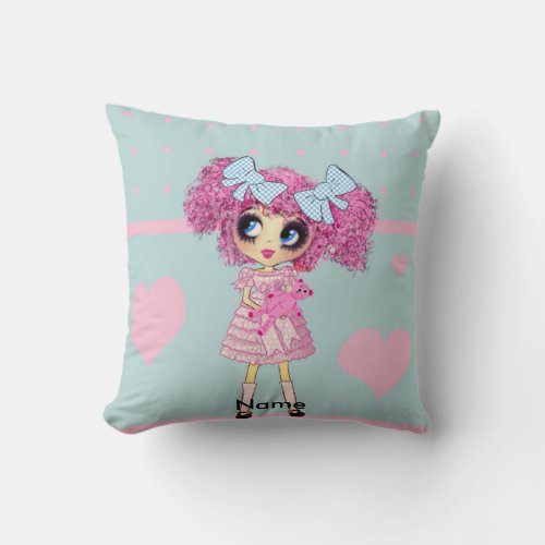 Kawaii Girl _ cute PinkyP pastel blue Throw Pillow