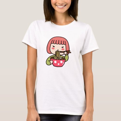 Kawaii Girl eating Ramen  T_Shirt