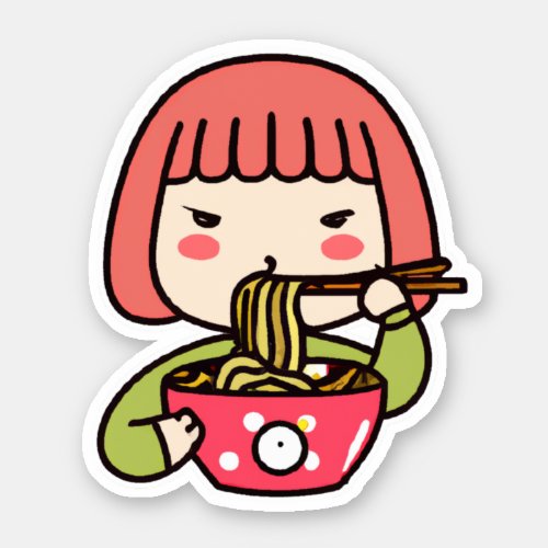 Kawaii Girl eating Ramen with Chopsticks Sticker