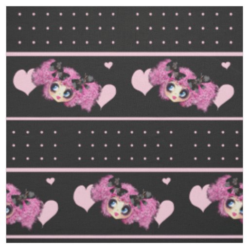 Kawaii Girl PinkP - trendy black pink hearts Fabric