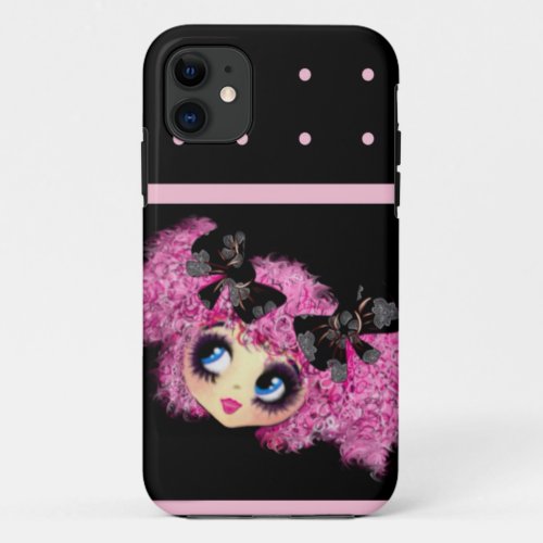 Kawaii Girl PinkyP black pink hearts iPhone 11 Case