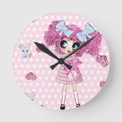 Kawaii Girl PinkyP cute girly Round Clock