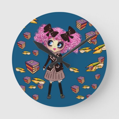 Kawaii Girl Student Gifts with PinkyP Round Clock