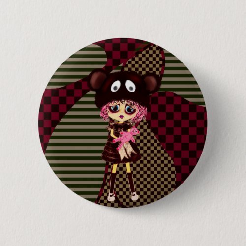 Kawaii Girl why so sad Crying child with bear Button