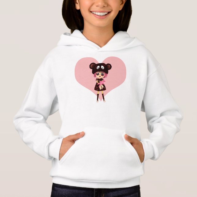 Kawaii Girl why so sad? Crying child with bear Hoodie (Front)