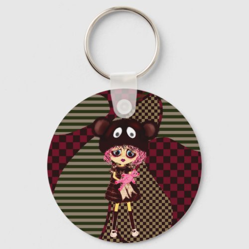 Kawaii Girl why so sad Crying child with bear Keychain