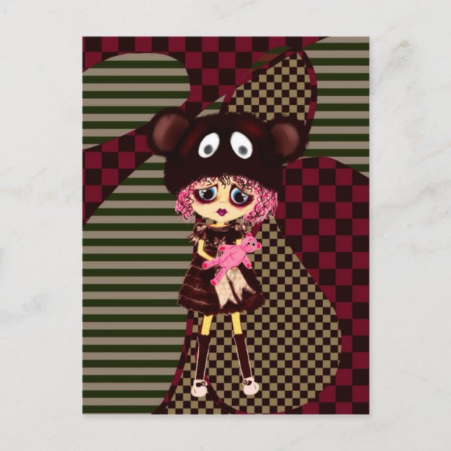 Kawaii Girl why so sad? Crying child with bear Postcard (Front)