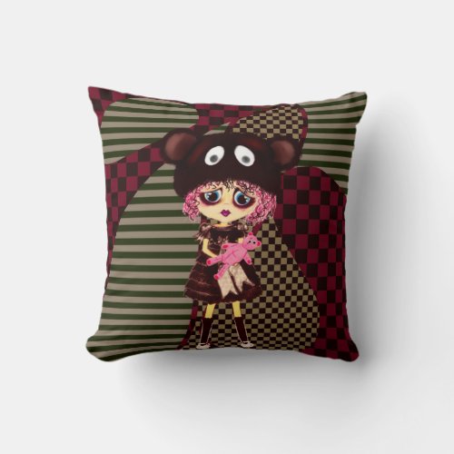 Kawaii Girl why so sad Crying child with bear Throw Pillow