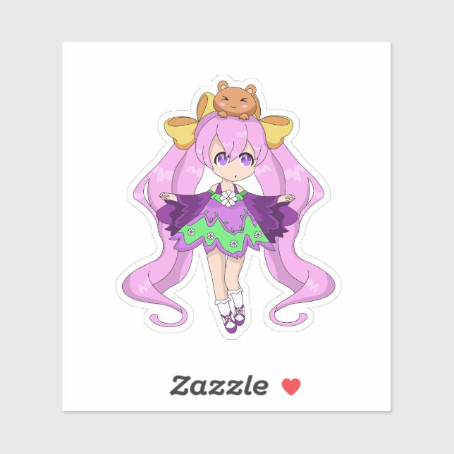 Kawaii Girl with Bear Friend Sticker (Sheet)