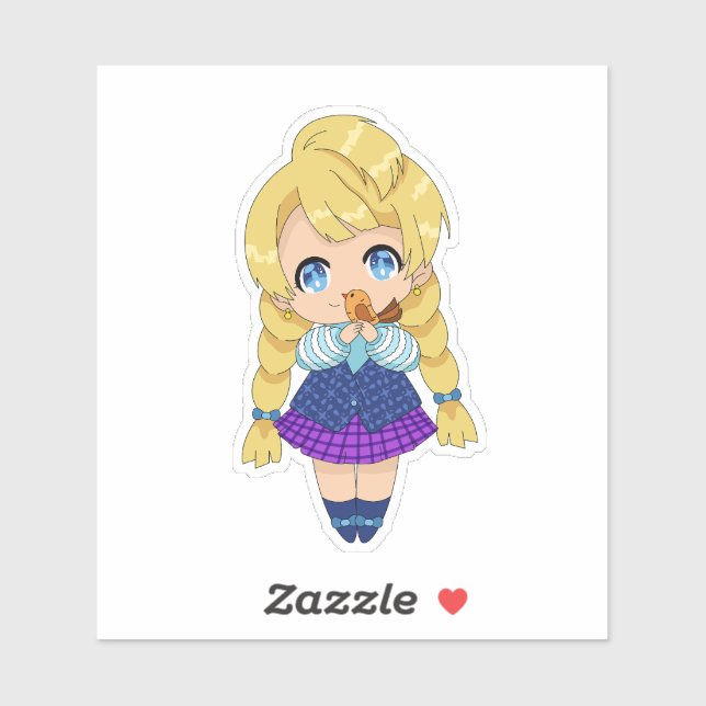 Kawaii Girl with Bird  Sticker (Sheet)