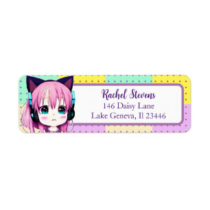 Kawaii Girl with Headphones on Label