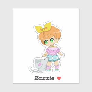 Kawaii Girl with Mouse Friend Sticker