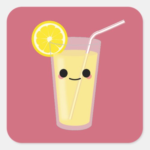 Kawaii Glass of Yellow Lemonade on Pink Square Sticker