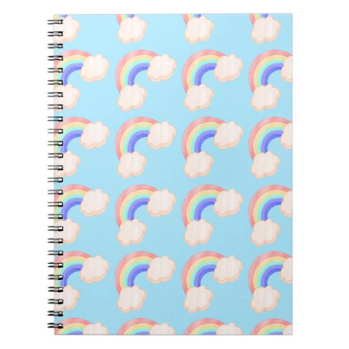 Kawaii Glossy Colorful Rainbows Blue Pattern Cute Notebook