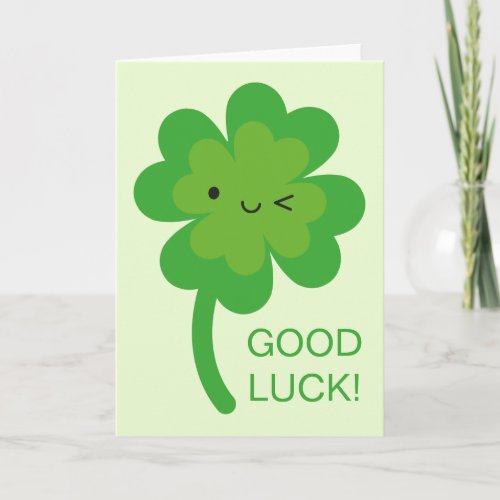 Kawaii Good Luck Four Leaf Clover Card