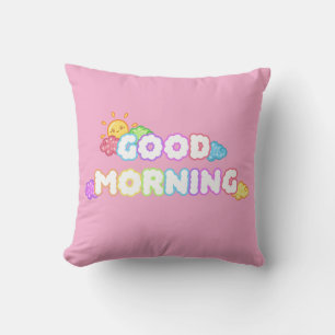 Kawaii Good Morning Sun & Rainbow Clouds Throw Pillow