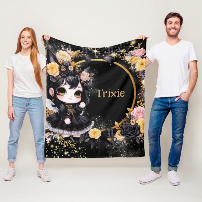 Kawaii Goth Girl Custom Decor Gift Gothic Girls Fleece Blanket (In Situ)