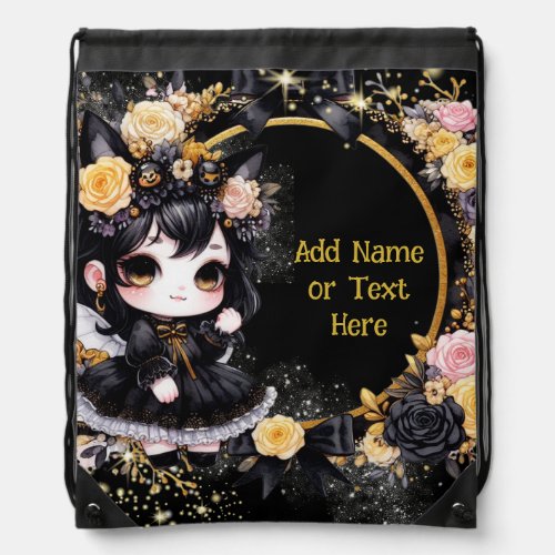 Kawaii Goth Girls Cute Personalized Gothic Chibi Drawstring Bag