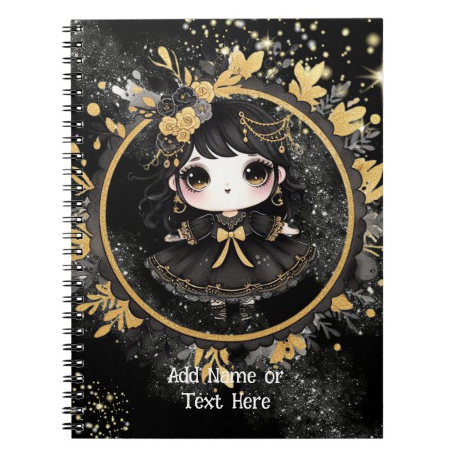 Kawaii Goth Girls Cute Personalized Gothic Chibi Notebook (Front)