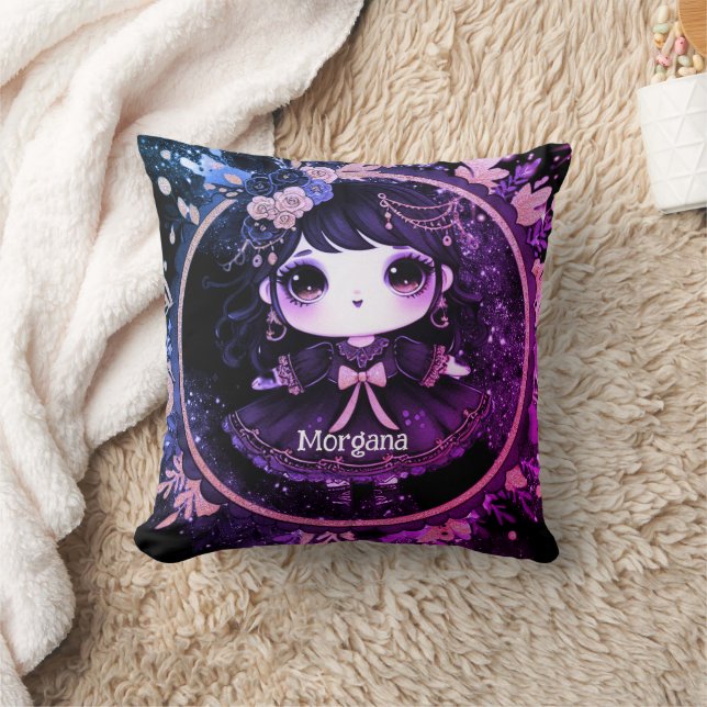Kawaii Goth Girls Cute Personalized Gothic Chibi Throw Pillow (Blanket)