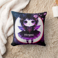 Kawaii Goth Girls Cute Personalized Gothic Chibi Throw Pillow