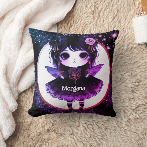 Kawaii Goth Girls Cute Personalized Gothic Chibi Throw Pillow
