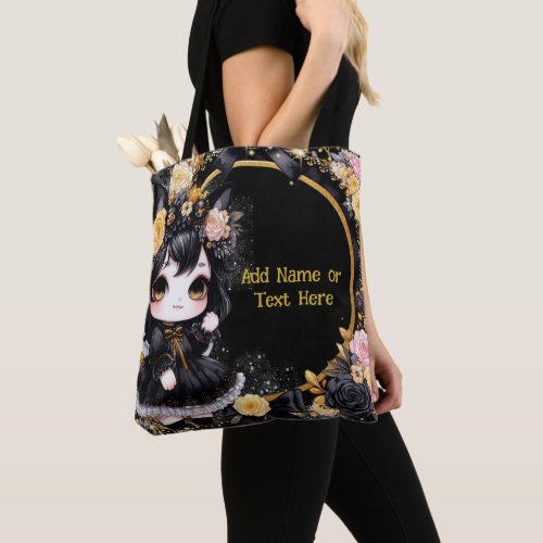 Kawaii Goth Girls Cute Personalized Gothic Chibi Tote Bag