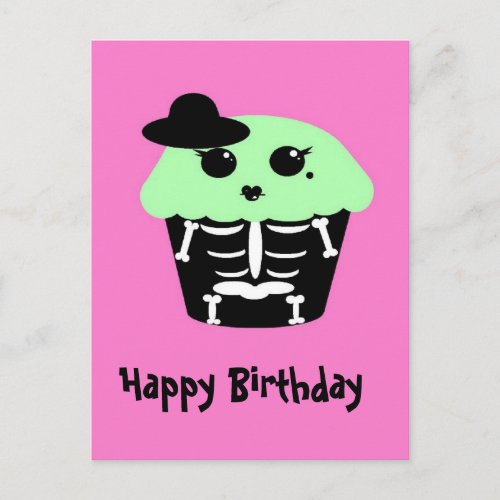 kawaii goth skeleton halloween sugar skull cupcake postcard