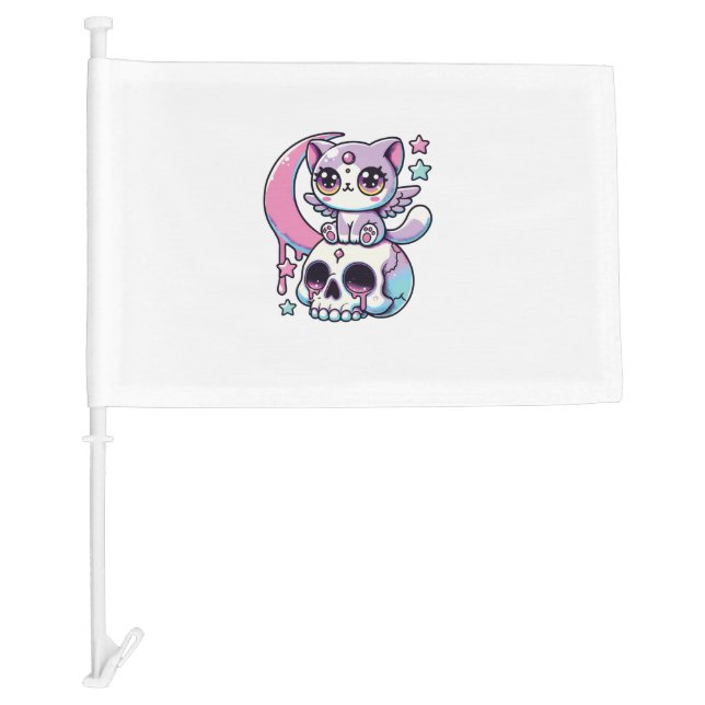 Kawaii Gothic Cat Pastel Gothic Goth Cat   Car Flag (Front)