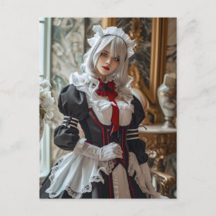Kawaii Gothic Cosplay Maid Portrait Postcard