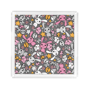 kawaii gray pattern acrylic tray