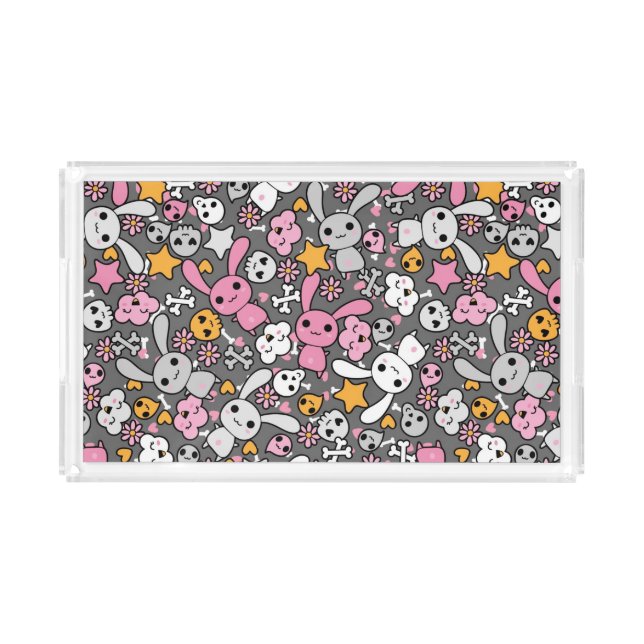 kawaii gray pattern acrylic tray (Front)