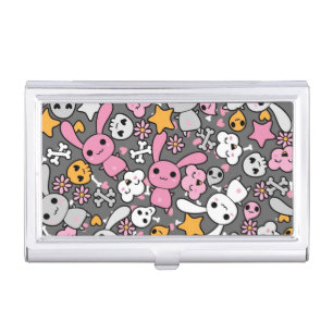 kawaii gray pattern business card case
