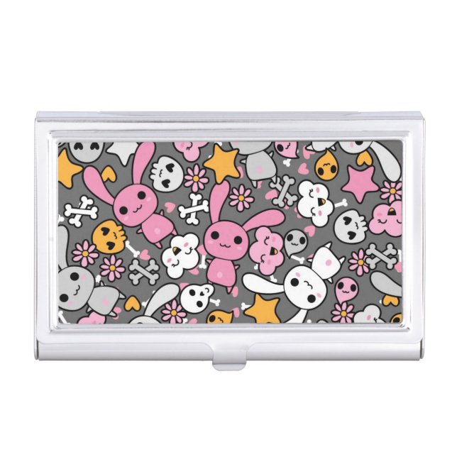 kawaii gray pattern business card case (Front)
